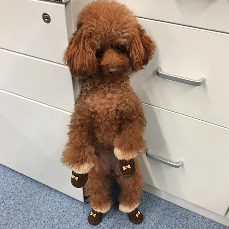 Winter Pet Dog Shoes for Small Dog Shoes Warm Plush Anti-slip Dog Snow Boots for Teddy Chihuahua