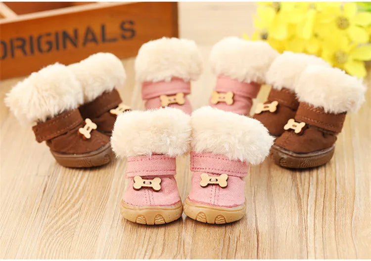 Winter Pet Dog Shoes for Small Dog Shoes Warm Plush Anti-slip Dog Snow Boots for Teddy Chihuahua