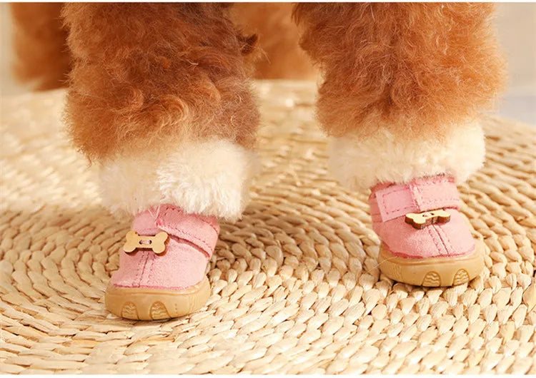 Winter Pet Dog Shoes for Small Dog Shoes Warm Plush Anti-slip Dog Snow Boots for Teddy Chihuahua