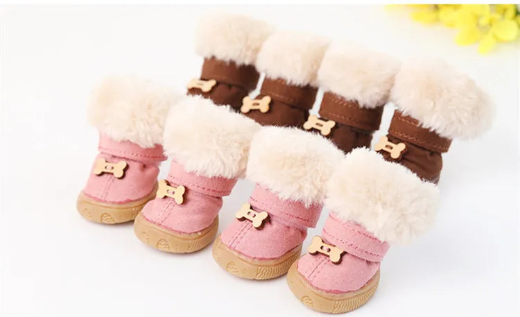 Winter Pet Dog Shoes for Small Dog Shoes Warm Plush Anti-slip Dog Snow Boots for Teddy Chihuahua