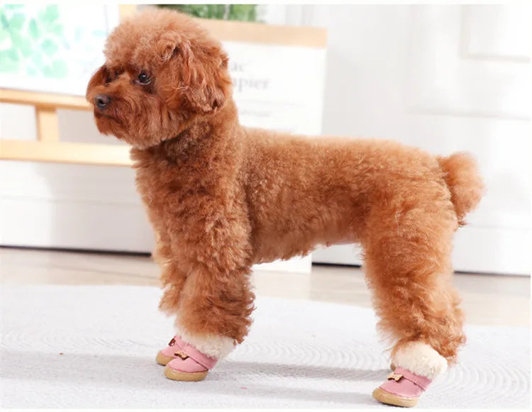 Winter Pet Dog Shoes for Small Dog Shoes Warm Plush Anti-slip Dog Snow Boots for Teddy Chihuahua