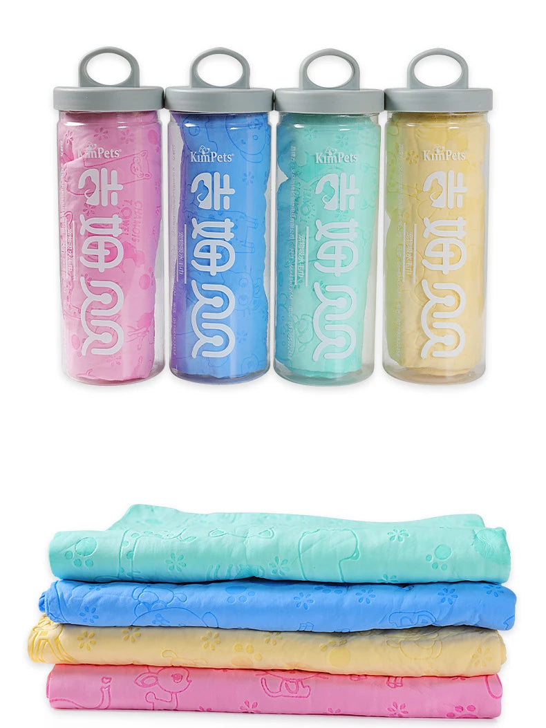 Quick-Dry Synthetic Deerskin Pet Bath Towel - Super Absorbent, Lint-Free, Soft & Includes Storage Bucket