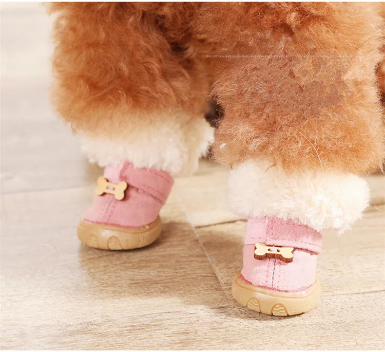 Winter Pet Dog Shoes for Small Dog Shoes Warm Plush Anti-slip Dog Snow Boots for Teddy Chihuahua