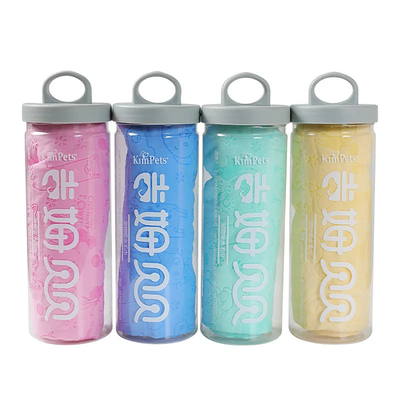 Quick-Dry Synthetic Deerskin Pet Bath Towel - Super Absorbent, Lint-Free, Soft & Includes Storage Bucket