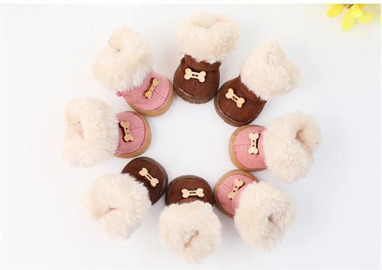Winter Pet Dog Shoes for Small Dog Shoes Warm Plush Anti-slip Dog Snow Boots for Teddy Chihuahua