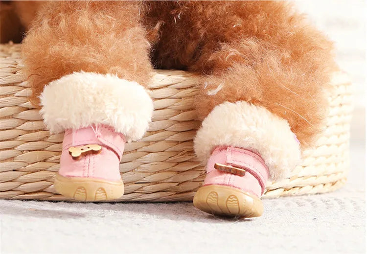 Winter Pet Dog Shoes for Small Dog Shoes Warm Plush Anti-slip Dog Snow Boots for Teddy Chihuahua