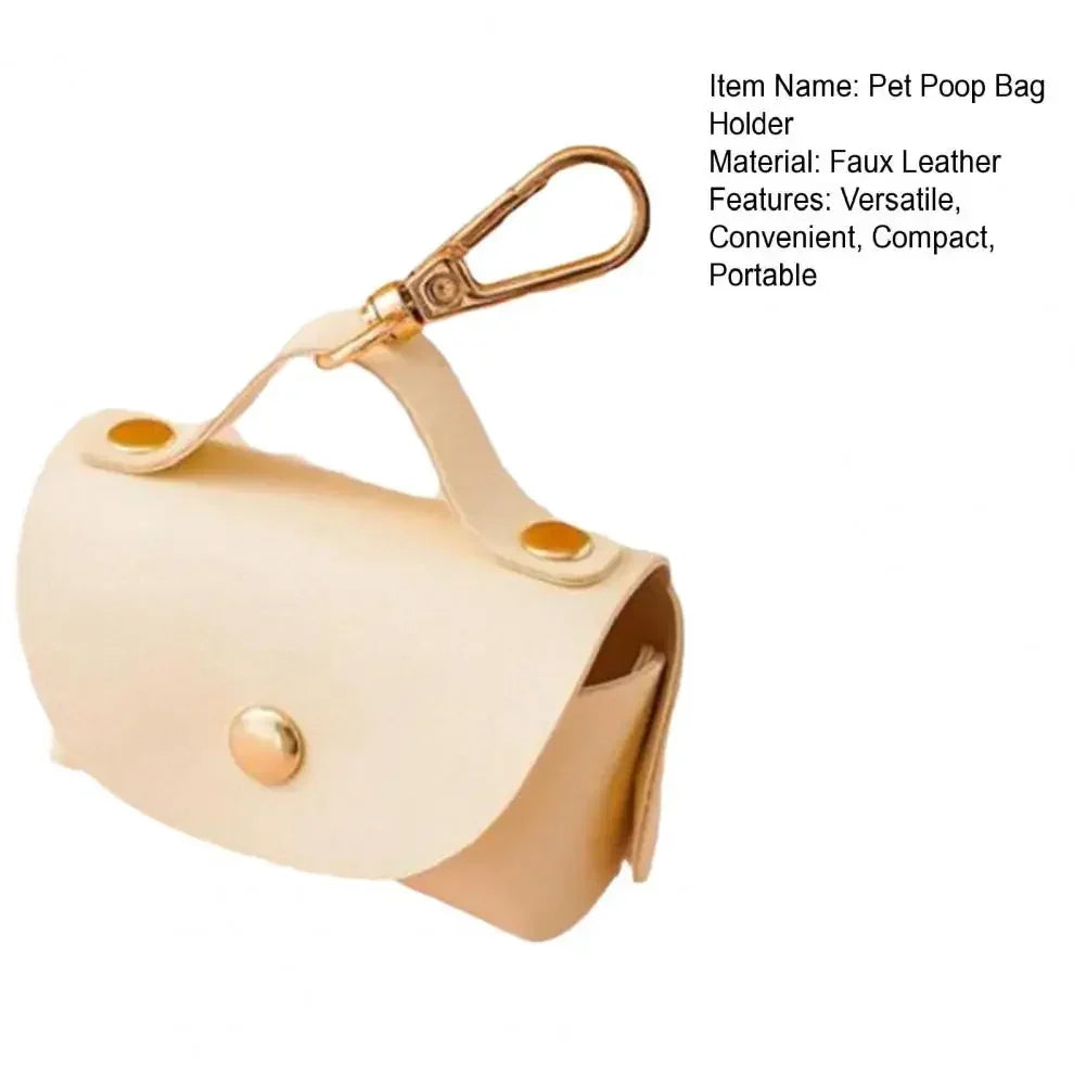 Leather Waste Bag Dispenser ，Dog Poop Bag Holder with Metal Clip for Leash Belt ，Portable Doggy Poop Bags Holder