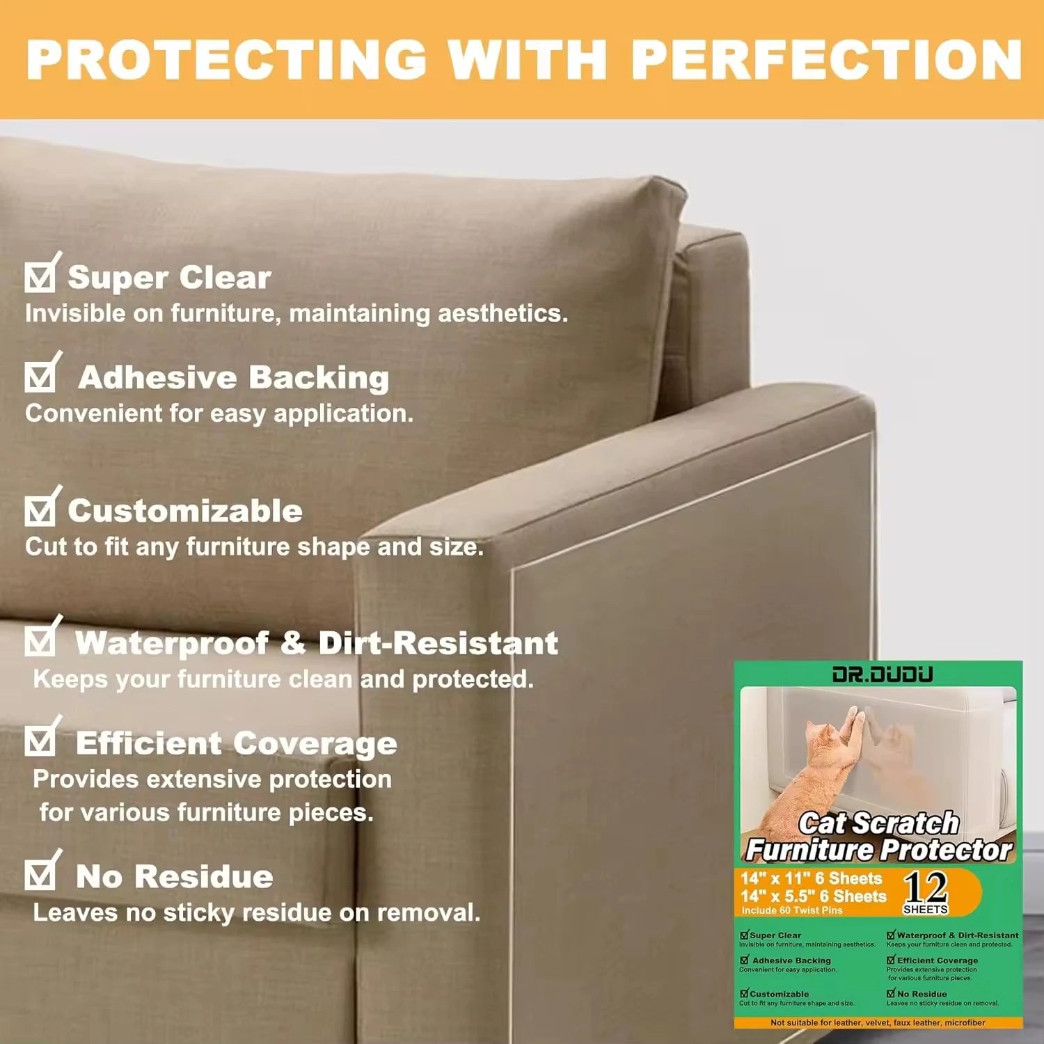 Cat Scratch Deterrent Tape Furniture Protectors From Cats Transparent Self-Adhesive Pet Training Tape for Sofa Furniture Sticker