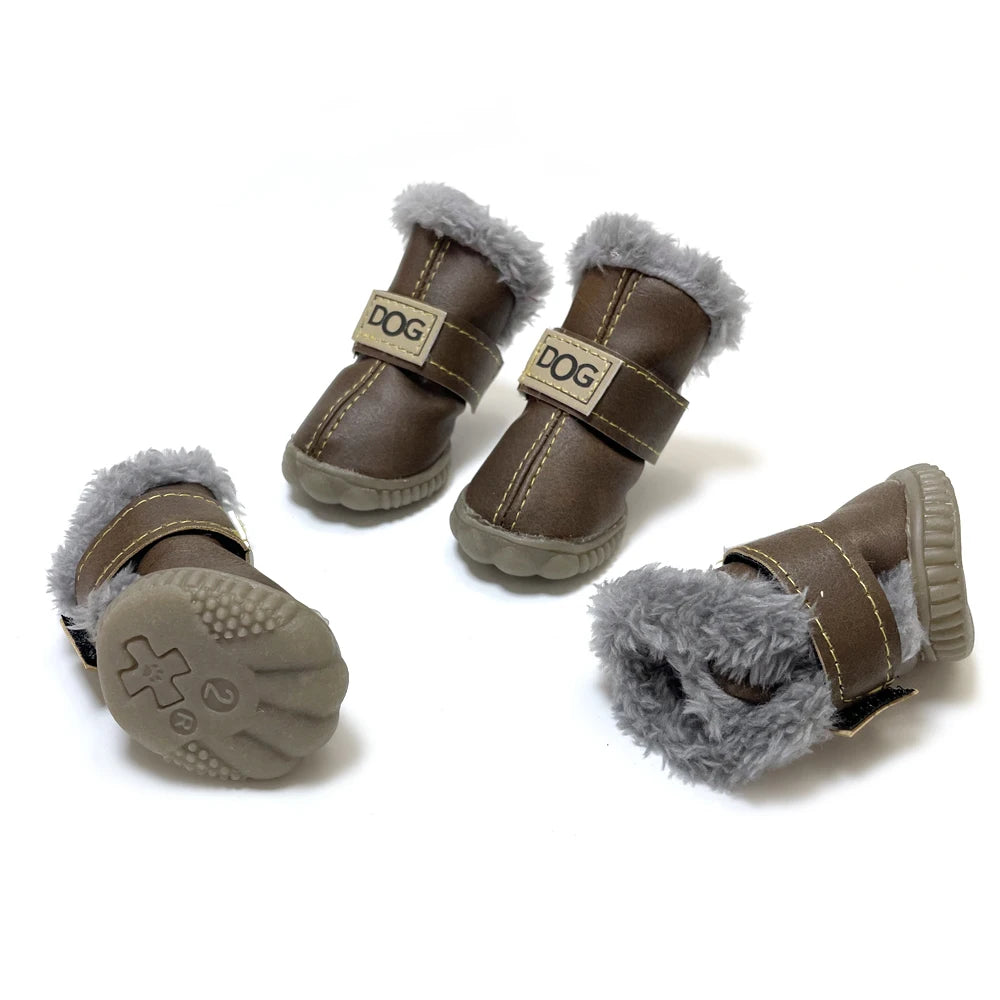 Classic Plush Linning  Small to Large Dog Shoes with Hook Loop Closure Bulldog Booties Plush Outdoor Non-Slip Pet Puppy Winter S