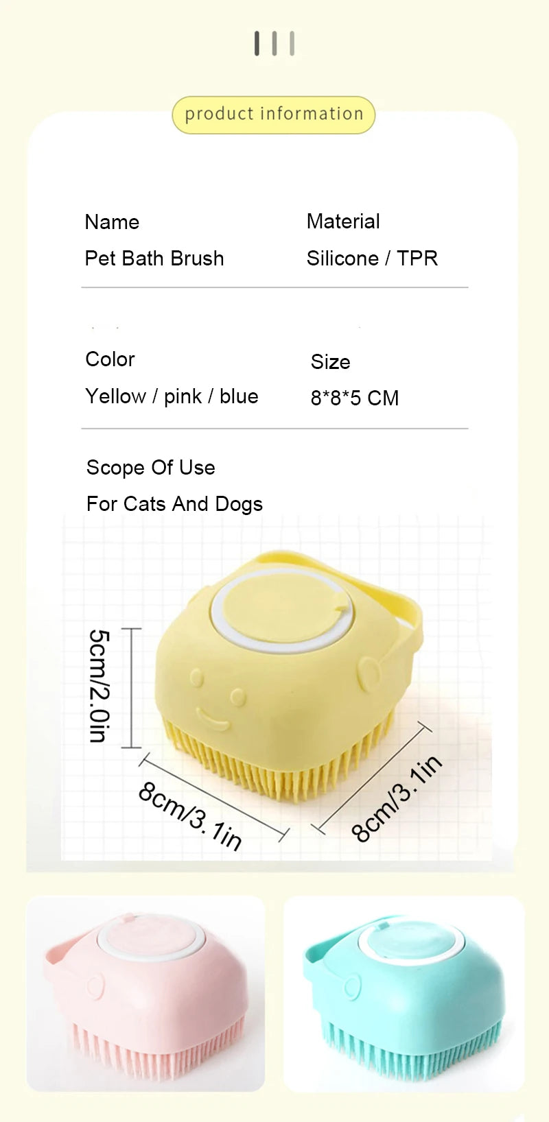 Pet Bathing Brush Soft Silicone Massager Shower Gel Bathing Brush Clean Tools Comb Dog Cat Cleaning Grooming Supplies