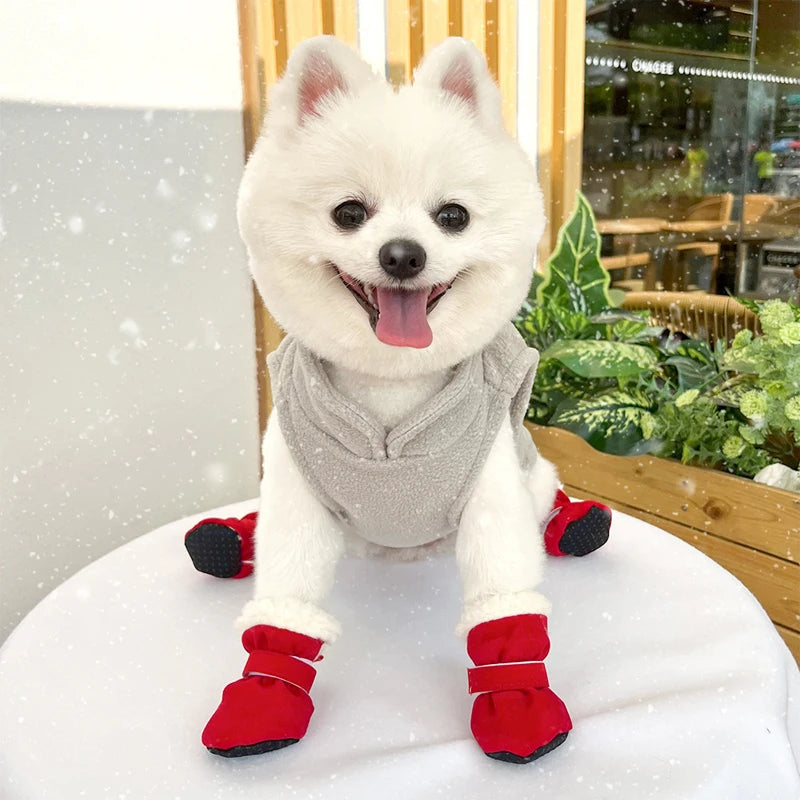 4Pcs Winter Waterproof Warm Pet Accessories Dog Socks Bootie Pet Dog Shoes Non-slip for Small Breeds Dogs Puppy Outdoor Walking