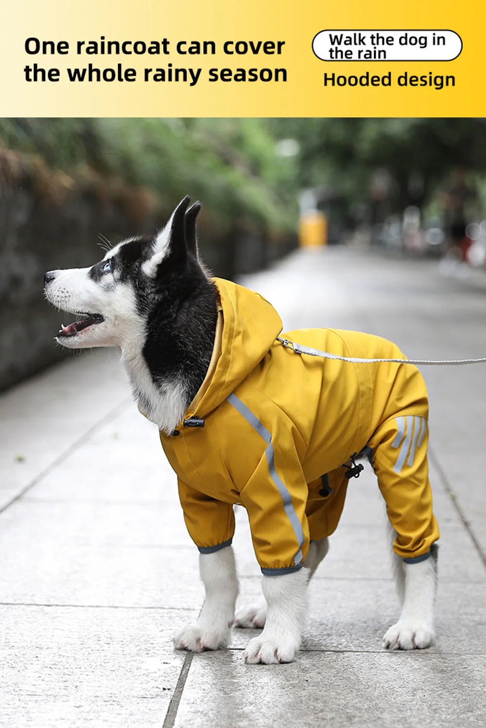 Dog Raincoat Waterproof Dog Rain Jacket with Hood Reflective Dog Rain Coat with Leash Hole Lightweight Waterproof Puppy Clothes