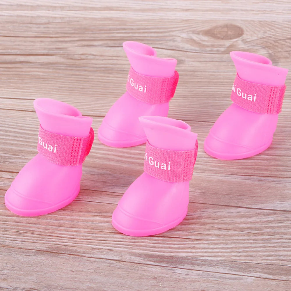 4PCS/SET Dog Boots for Small Dogs   Pet Dog Shoes Waterproof Pet Rain Shoes for Dog Puppy Rubber Boots Durable Shoes