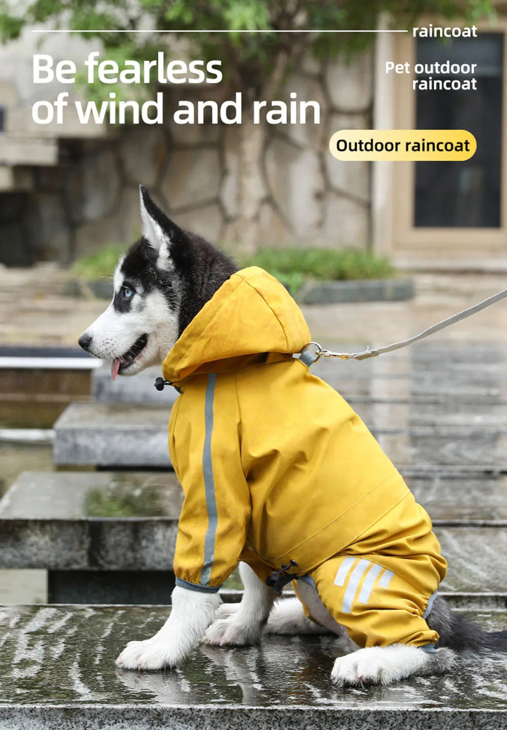 Dog Raincoat Waterproof Dog Rain Jacket with Hood Reflective Dog Rain Coat with Leash Hole Lightweight Waterproof Puppy Clothes