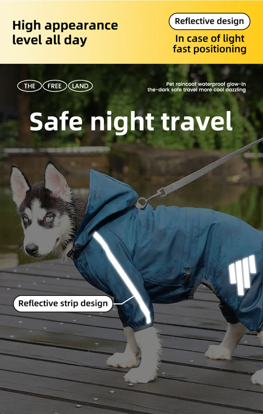 Dog Raincoat Waterproof Dog Rain Jacket with Hood Reflective Dog Rain Coat with Leash Hole Lightweight Waterproof Puppy Clothes