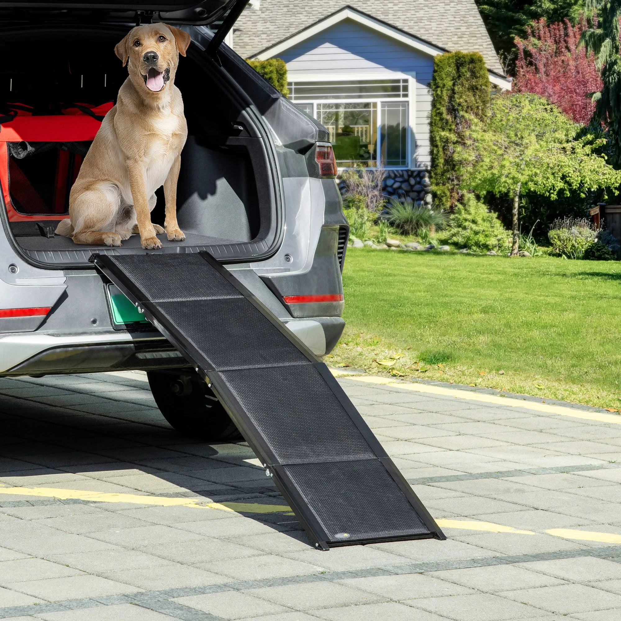 Pawhut Folding Aluminum Dog Ramp for Car 158X43.5X2.5 cm Black