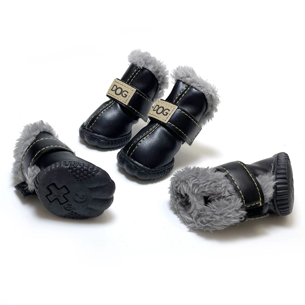 Classic Plush Linning  Small to Large Dog Shoes with Hook Loop Closure Bulldog Booties Plush Outdoor Non-Slip Pet Puppy Winter S