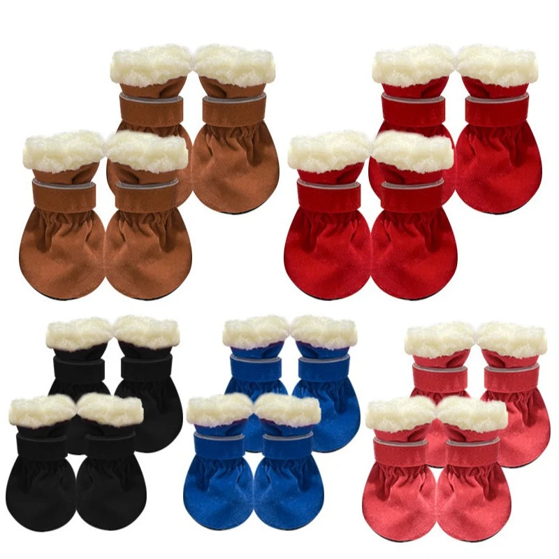 4Pcs Winter Waterproof Warm Pet Accessories Dog Socks Bootie Pet Dog Shoes Non-slip for Small Breeds Dogs Puppy Outdoor Walking