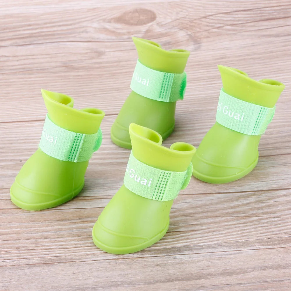 4PCS/SET Dog Boots for Small Dogs   Pet Dog Shoes Waterproof Pet Rain Shoes for Dog Puppy Rubber Boots Durable Shoes