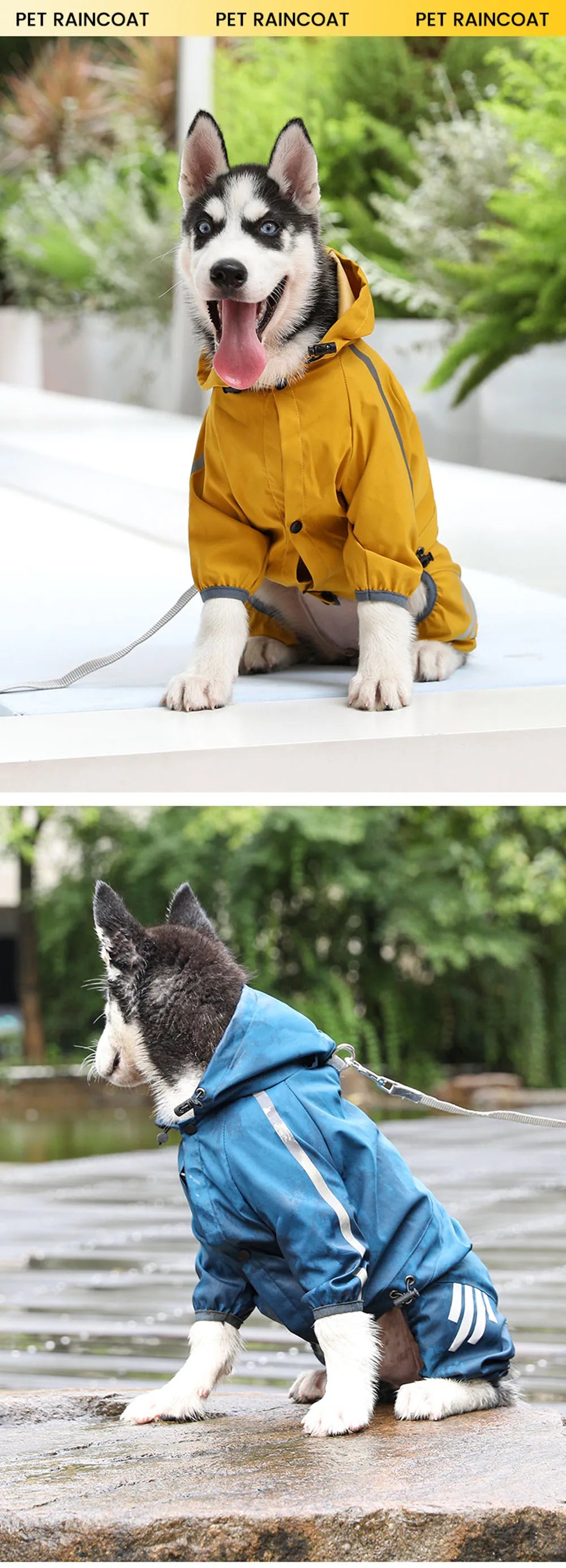 Dog Raincoat Waterproof Dog Rain Jacket with Hood Reflective Dog Rain Coat with Leash Hole Lightweight Waterproof Puppy Clothes