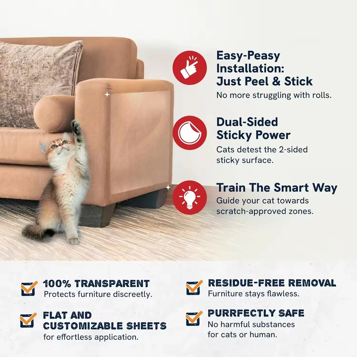 Cat Scratch Deterrent Tape Furniture Protectors From Cats Transparent Self-Adhesive Pet Training Tape for Sofa Furniture Sticker