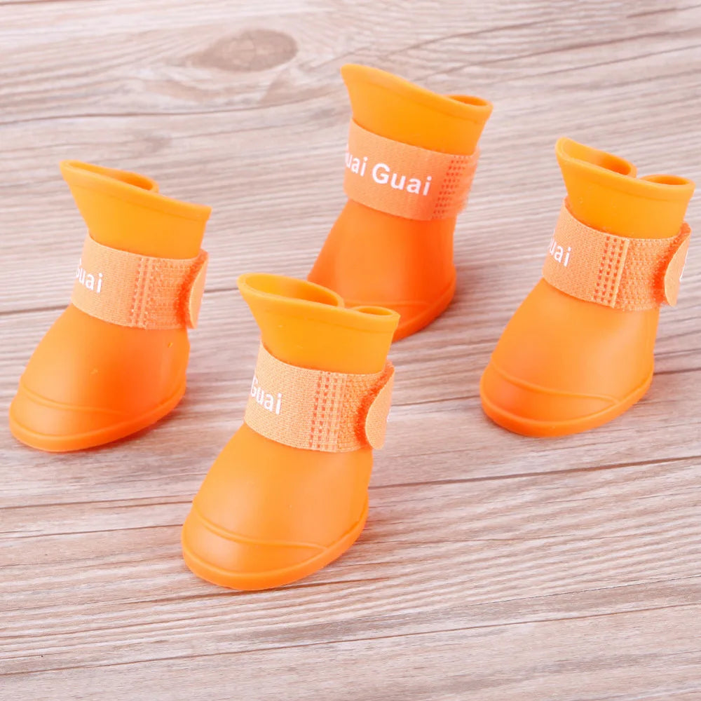 4PCS/SET Dog Boots for Small Dogs   Pet Dog Shoes Waterproof Pet Rain Shoes for Dog Puppy Rubber Boots Durable Shoes