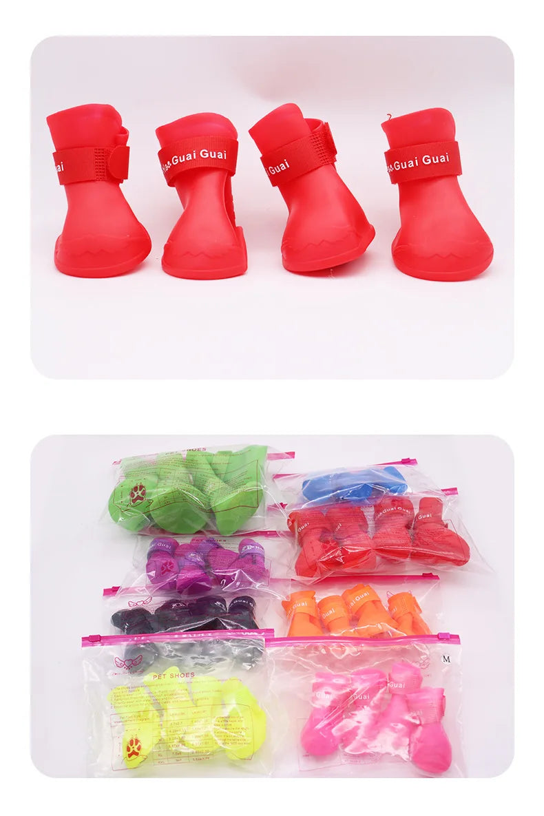 4Pc/Set Pet WaterProof Rainshoe Anti-slip Rubber Boots for Chihuahua Outdoor Footwear Socks Dog Ankle Boots Pet Accessories