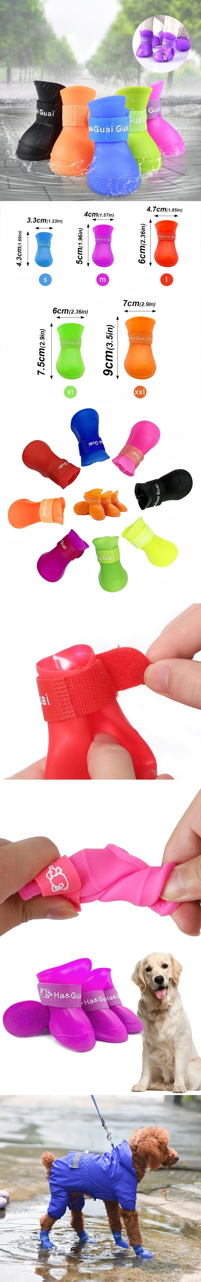 4Pc/Set Pet WaterProof Rainshoe Anti-slip Rubber Boots for Chihuahua Outdoor Footwear Socks Dog Ankle Boots Pet Accessories