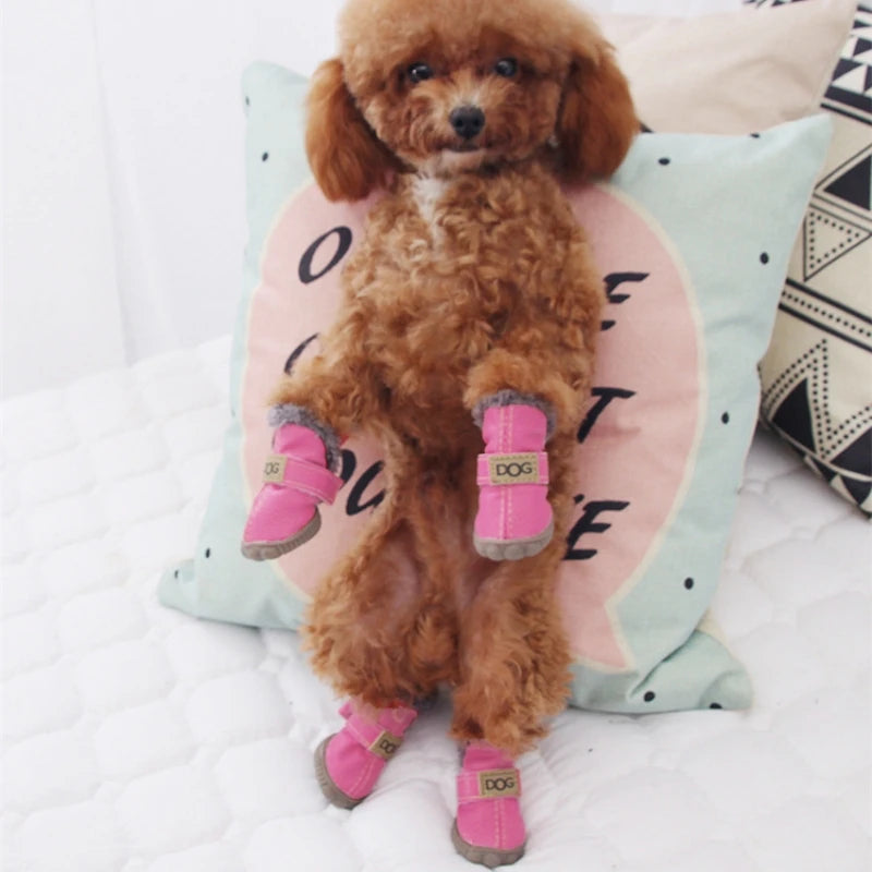 Classic Plush Linning  Small to Large Dog Shoes with Hook Loop Closure Bulldog Booties Plush Outdoor Non-Slip Pet Puppy Winter S
