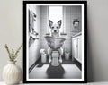 Funny Pet Dog in Toilet Reading Animal Black White Poster and Prints Canvas Printing Wall Art Picture for Bathroom Petshop Decor