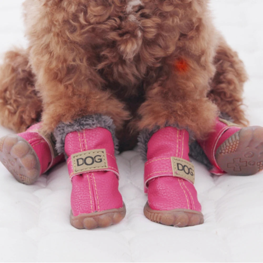 Classic Plush Linning  Small to Large Dog Shoes with Hook Loop Closure Bulldog Booties Plush Outdoor Non-Slip Pet Puppy Winter S