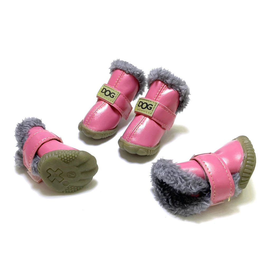Classic Plush Linning  Small to Large Dog Shoes with Hook Loop Closure Bulldog Booties Plush Outdoor Non-Slip Pet Puppy Winter S
