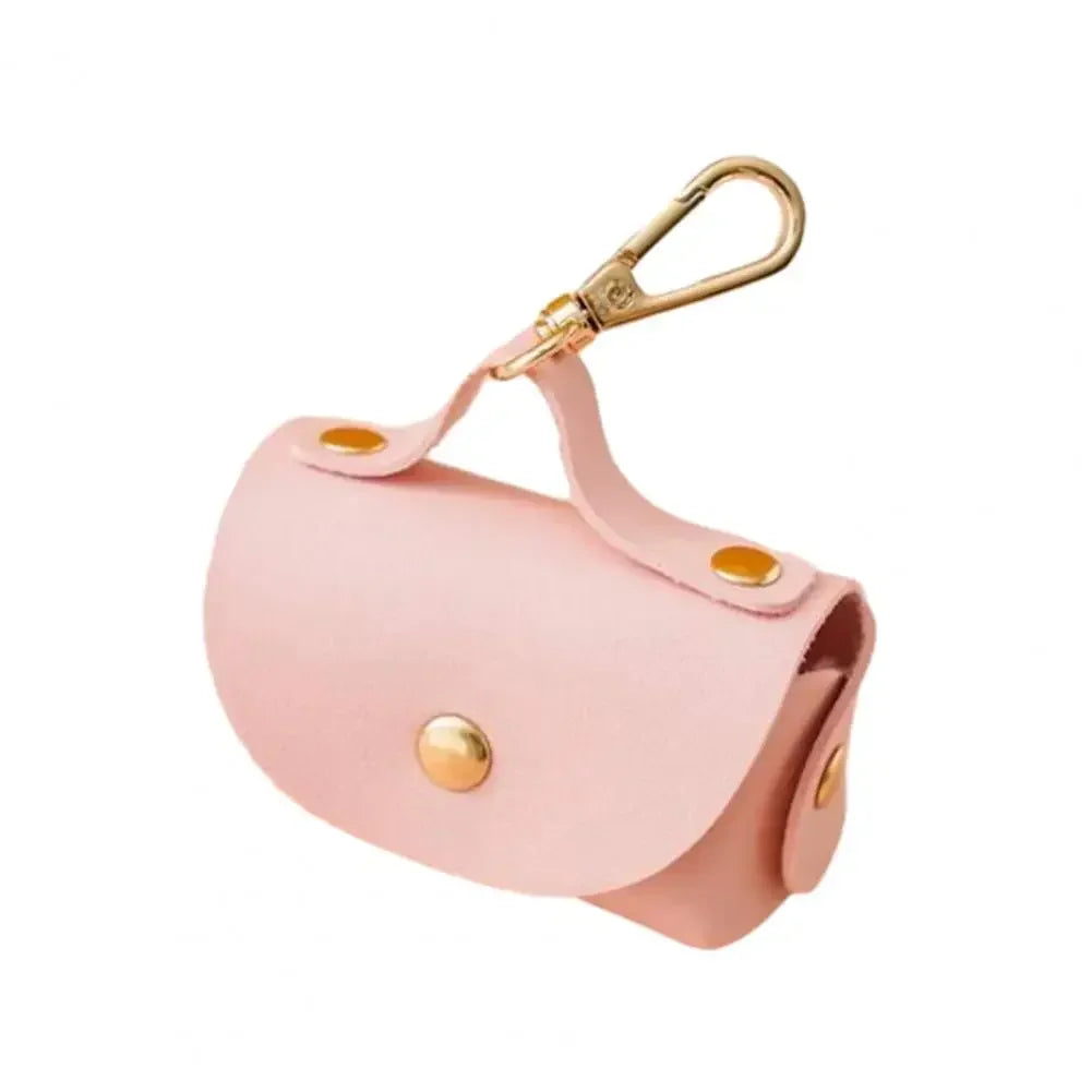 Leather Waste Bag Dispenser ，Dog Poop Bag Holder with Metal Clip for Leash Belt ，Portable Doggy Poop Bags Holder