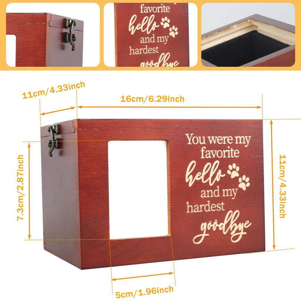 Wood Pet Memorial Urn DogCremation Urn with Photo Frame Key and Lock Personalized Pet Keepsake Memory Box for Dog or Cat Ashes