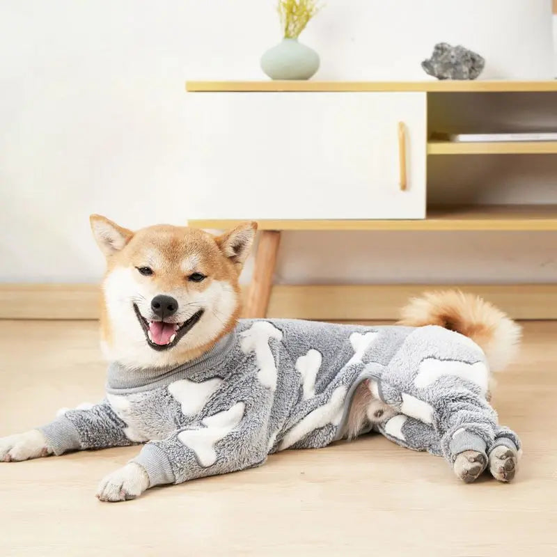 Dog Pajamas Four Legs Pet Fleece Jumpsuit Winter Warm Dog Jumpsuit Cute Pet Clothes Onesies for Medium Large Dogs Labrador Coat