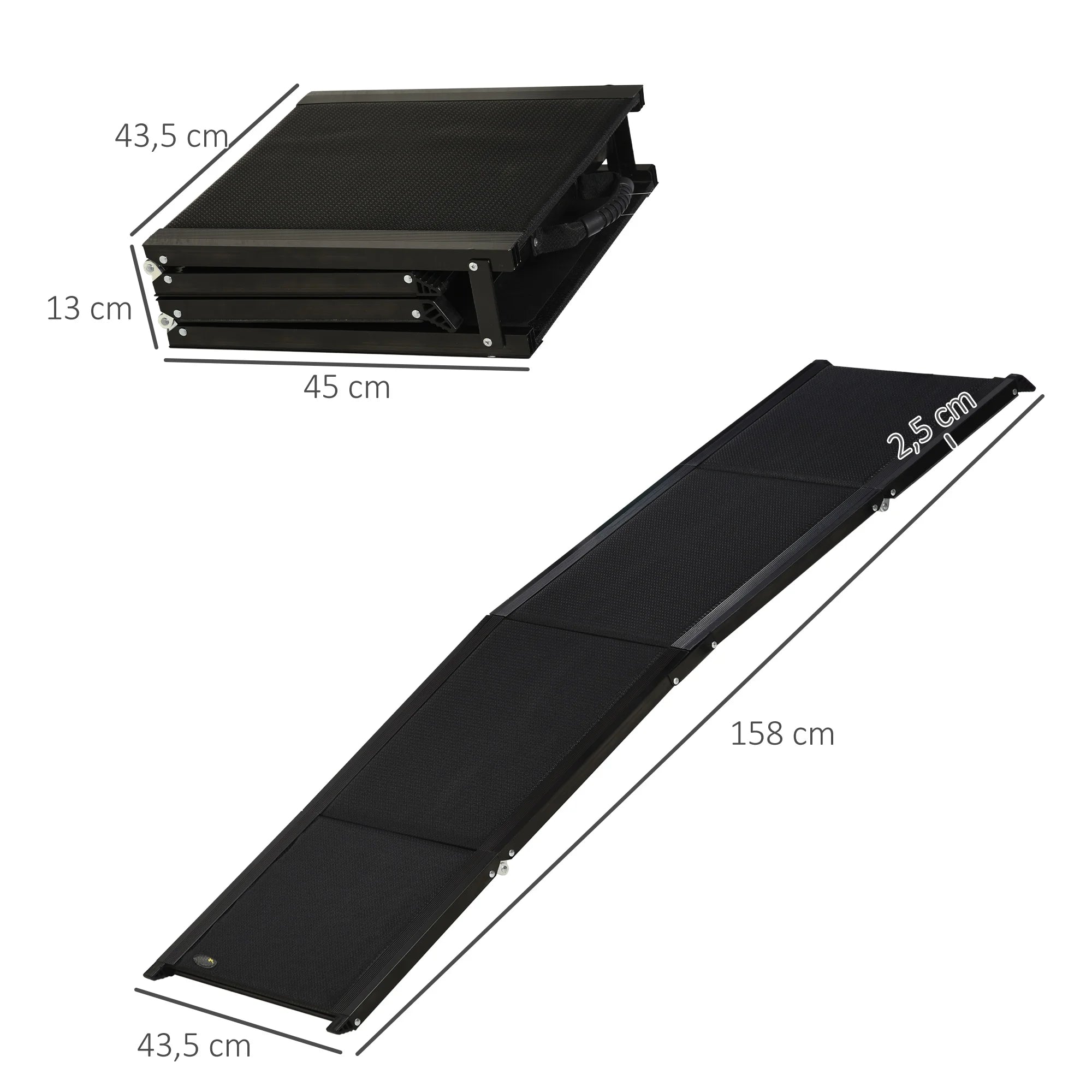 Pawhut Folding Aluminum Dog Ramp for Car 158X43.5X2.5 cm Black