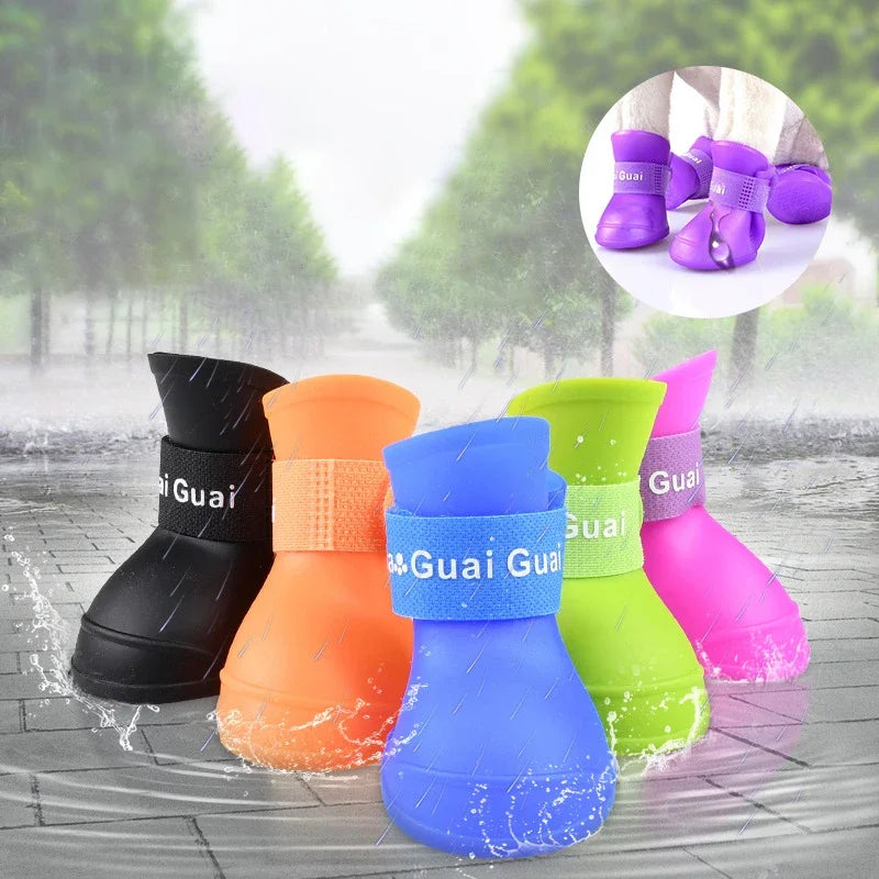 4Pc/Set Pet WaterProof Rainshoe Anti-slip Rubber Boots for Chihuahua Outdoor Footwear Socks Dog Ankle Boots Pet Accessories