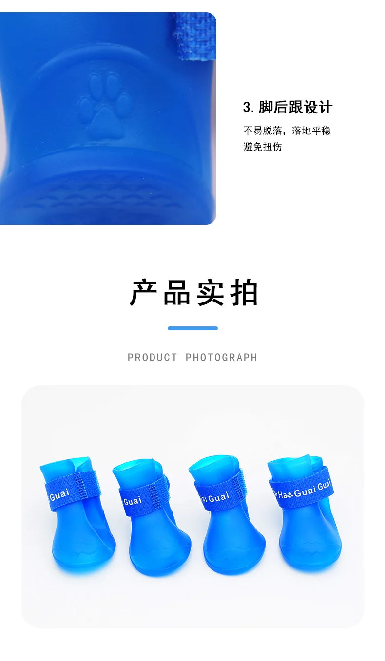 4Pc/Set Pet WaterProof Rainshoe Anti-slip Rubber Boots for Chihuahua Outdoor Footwear Socks Dog Ankle Boots Pet Accessories