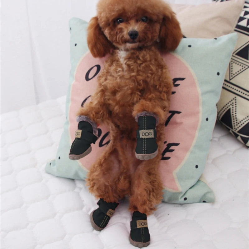 Classic Plush Linning  Small to Large Dog Shoes with Hook Loop Closure Bulldog Booties Plush Outdoor Non-Slip Pet Puppy Winter S