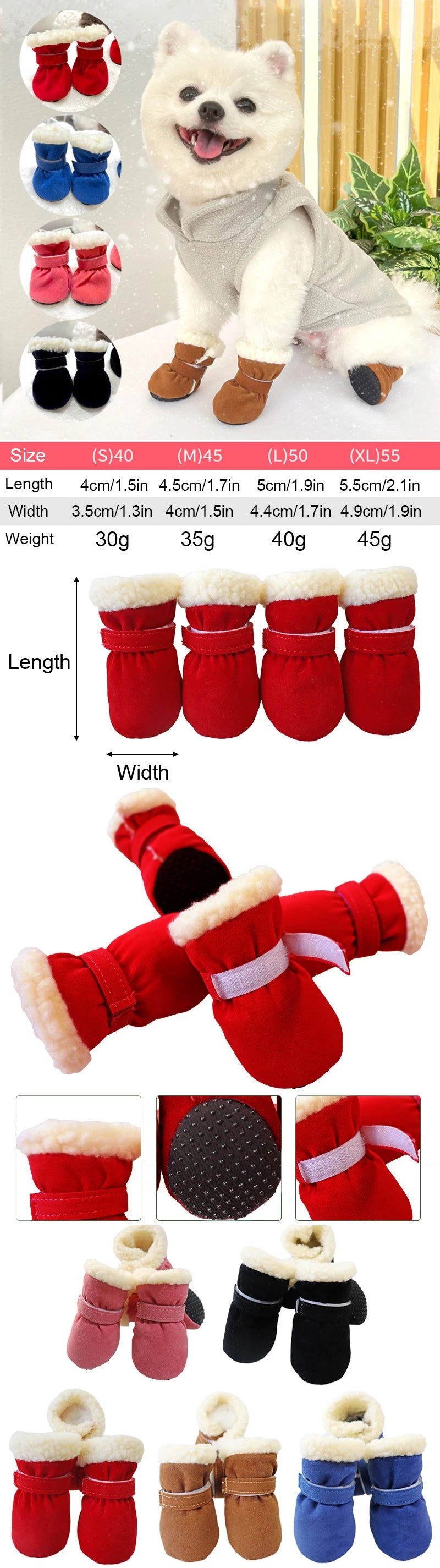 4Pcs Winter Waterproof Warm Pet Accessories Dog Socks Bootie Pet Dog Shoes Non-slip for Small Breeds Dogs Puppy Outdoor Walking