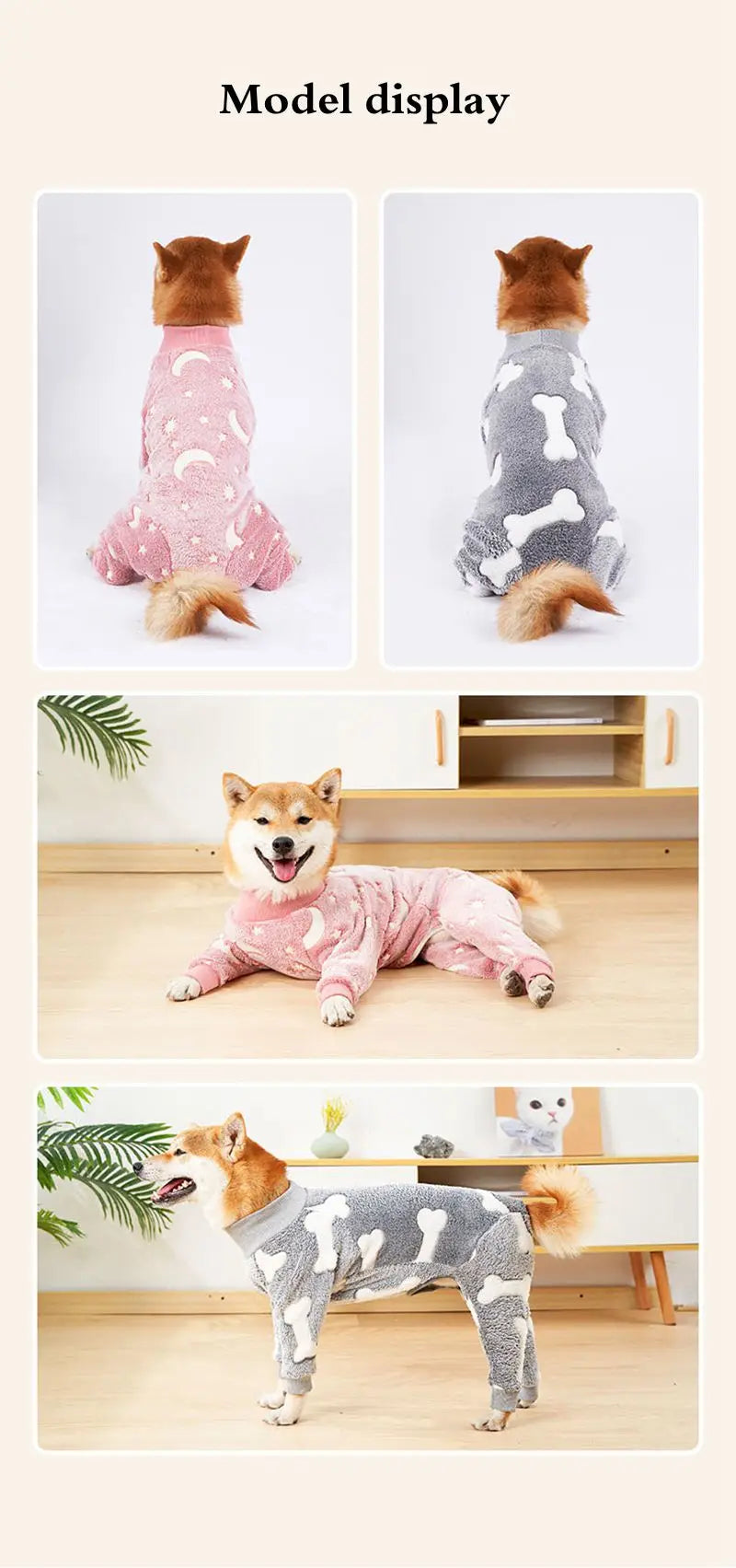 Dog Pajamas Four Legs Pet Fleece Jumpsuit Winter Warm Dog Jumpsuit Cute Pet Clothes Onesies for Medium Large Dogs Labrador Coat