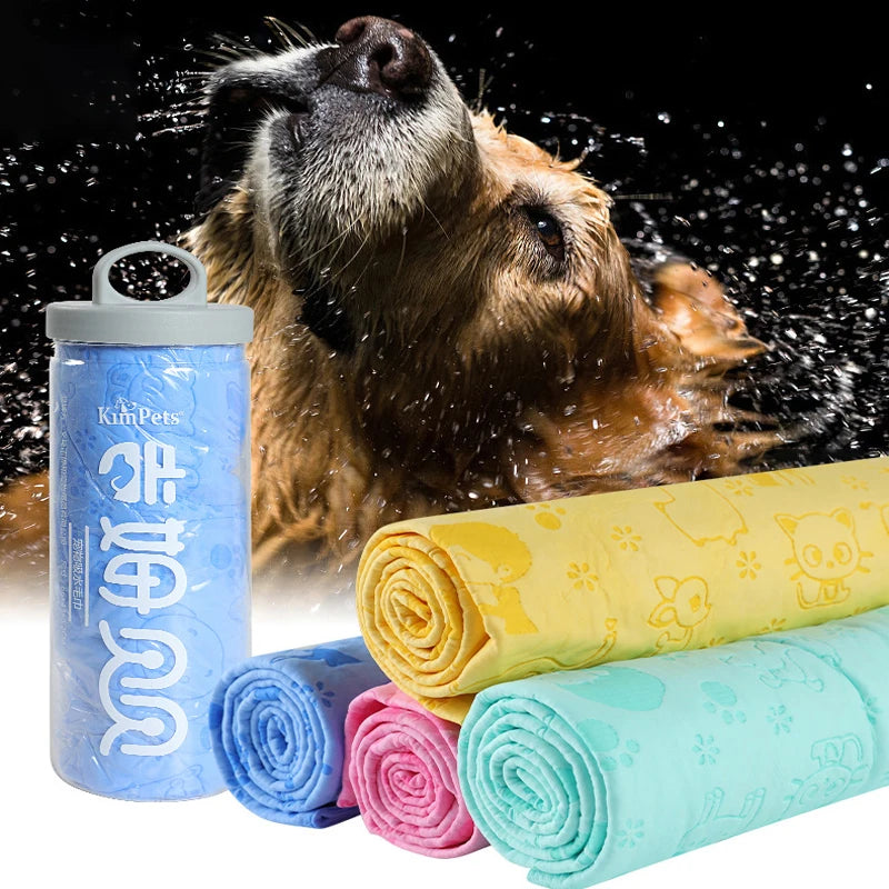 Quick-Dry Synthetic Deerskin Pet Bath Towel - Super Absorbent, Lint-Free, Soft & Includes Storage Bucket