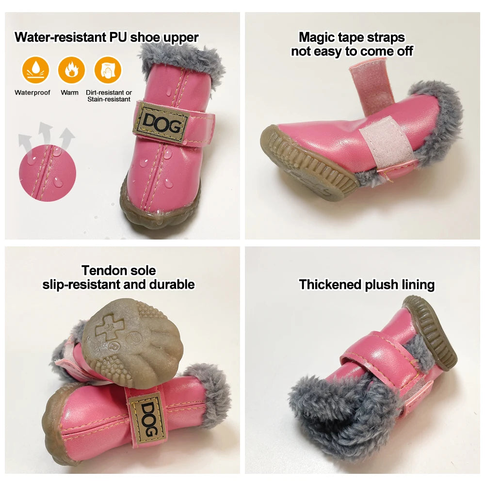Classic Plush Linning  Small to Large Dog Shoes with Hook Loop Closure Bulldog Booties Plush Outdoor Non-Slip Pet Puppy Winter S