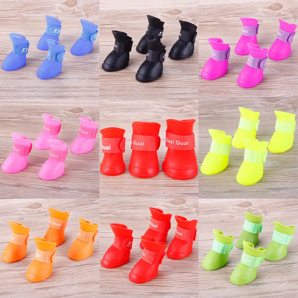 4PCS/SET Dog Boots for Small Dogs   Pet Dog Shoes Waterproof Pet Rain Shoes for Dog Puppy Rubber Boots Durable Shoes